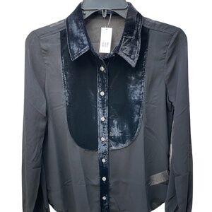 ❤️ GAP PERFECT BLACK SHEER TUXEDO SHIRT SIZE XXS NEW